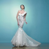 White evening dress mermaid with a fluffy skirt