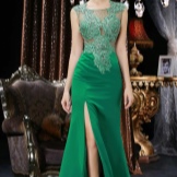 Green translucent evening dress