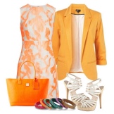White peach dress with orange bag