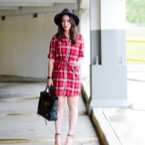 Red dress in a cage with sandals