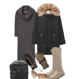 Warm knitted dress and accessories for women with figure Pear