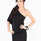 Black short bat dress on one shoulder