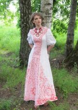 Wedding dress with embroidery in Russian style