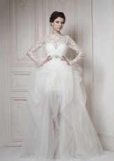 Wedding short dress with a long detachable tulle skirt