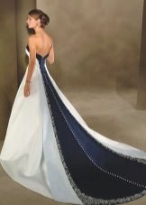 Wedding magnificent dress with a train with a blue insert