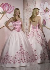 Wedding dress with red embroidery