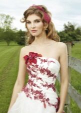 Wedding dress with red appliqué