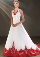 Bonny Bridal Wedding White and Red Dress with Train