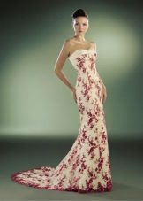 Mermaid wedding dress with red flowers