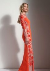 Evening dress with orange sleeves