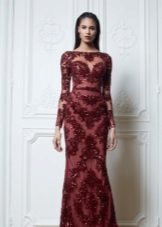 Evening dress with burgundy sleeves