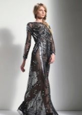 Evening dress in lace black floor