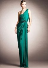 Evening dress green on one shoulder