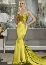 Dress evening yellow mermaid with drapery