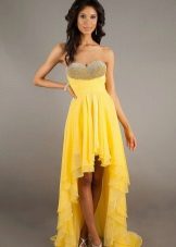 Yellow evening dress short front, long back