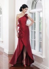 Evening burgundy dress with a slit