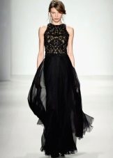 Black evening dress with a multi-layered skirt