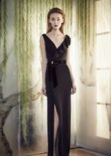 Black evening dress with a slit by Jenny Packham