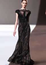 Black evening dress with lace inset