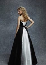 Black evening dress with white train