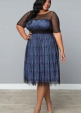 Two-layered blue-black short evening dress for full