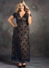 Lace black evening dress in a floor for full with contrast lining