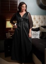 Evening dress to the floor for full black with sleeves