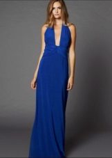 Blue evening dress with neckline