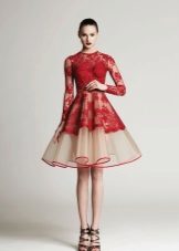Red and white short evening dress