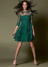 Short lace green evening dress