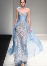 Light lace evening blue dress
