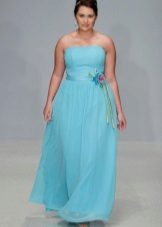 Elegant blue dress for obese women in the floor