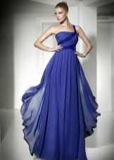blue evening dress draped to the floor