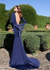 Blue evening dress with a fully open back