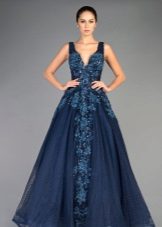 Blue evening dress with rhinestones