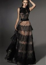 Evening dress with lace ruffles