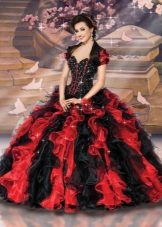 red and black wedding dress with frill