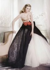 Wedding dress with a red belt and black skirt
