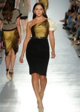 two-tone evening dress on one shoulder