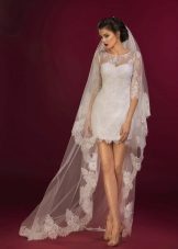 Short wedding dress with lace sleeves