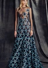 Evening dress with a translucent bodice