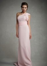 Pink evening dress on one shoulder