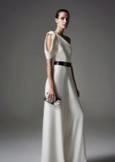 Silk evening dress with asymmetry