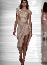 Short silk evening dress on one shoulder