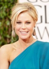 Blonde in turquoise dress and makeup under it