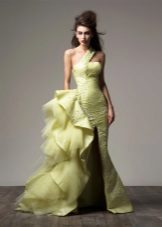 Asymmetrical evening dress in green floor