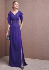Purple evening dress with a slit