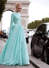 Fluffy turquoise evening dress