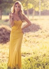 Blonde in a beautiful mustard dress