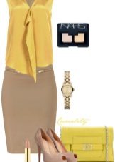 Mustard dress with tan accessories